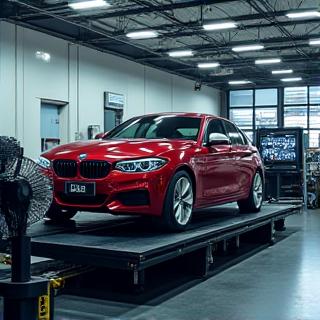 車がダイナモメーターでテストされている様子