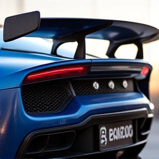 カーボンファイバーのリアウィングと車